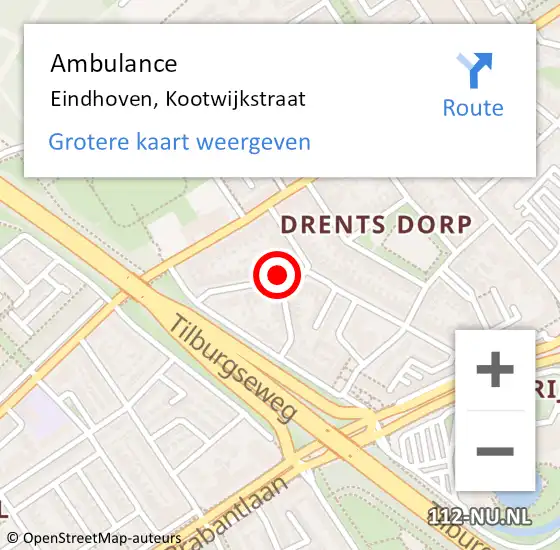 Locatie op kaart van de 112 melding: Ambulance Eindhoven, Kootwijkstraat op 27 mei 2019 14:57