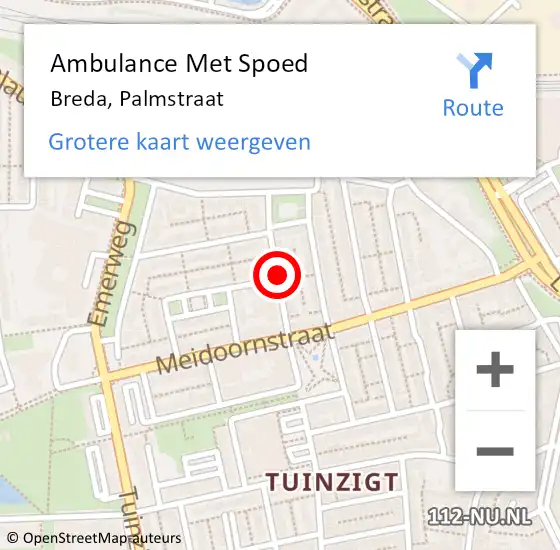 Locatie op kaart van de 112 melding: Ambulance Met Spoed Naar Breda, Palmstraat op 27 mei 2019 15:06