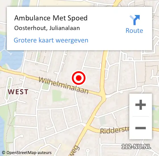 Locatie op kaart van de 112 melding: Ambulance Met Spoed Naar Oosterhout, Julianalaan op 27 mei 2019 16:26