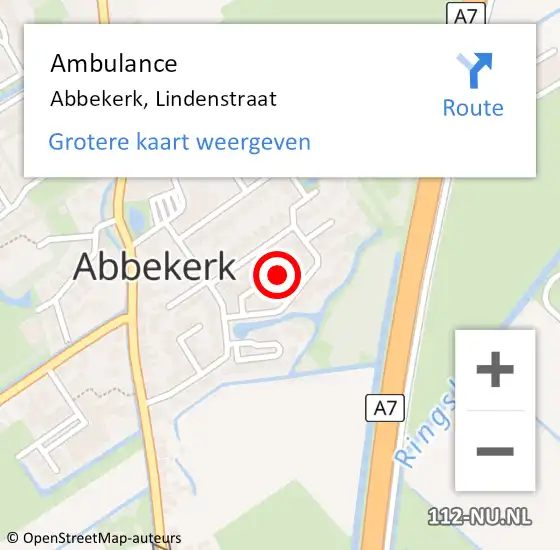 Locatie op kaart van de 112 melding: Ambulance Abbekerk, Lindenstraat op 27 mei 2019 17:18