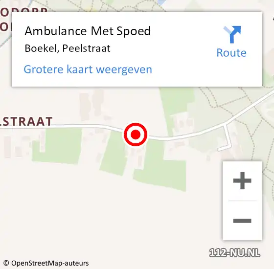 Locatie op kaart van de 112 melding: Ambulance Met Spoed Naar Boekel, Peelstraat op 27 mei 2019 17:34