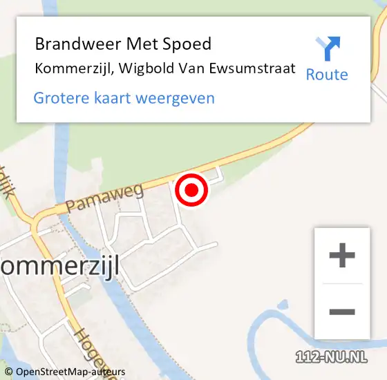 Locatie op kaart van de 112 melding: Brandweer Met Spoed Naar Kommerzijl, Wigbold Van Ewsumstraat op 2 april 2014 14:32