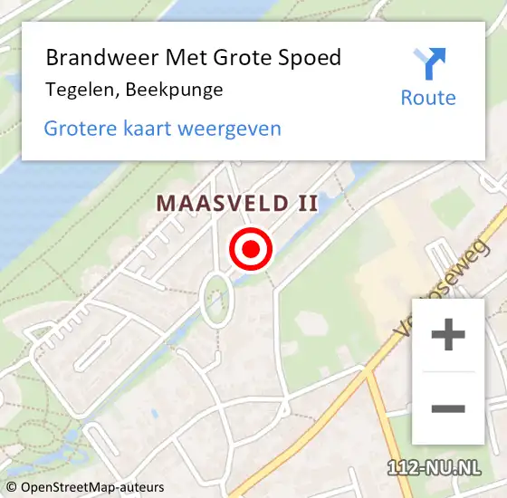 Locatie op kaart van de 112 melding: Brandweer Met Grote Spoed Naar Tegelen, Beekpunge op 27 mei 2019 19:00