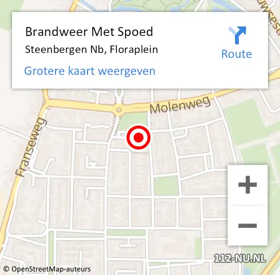 Locatie op kaart van de 112 melding: Brandweer Met Spoed Naar Steenbergen Nb, Floraplein op 27 mei 2019 19:27