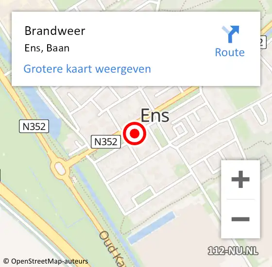 Locatie op kaart van de 112 melding: Brandweer Ens, Baan op 27 mei 2019 19:38