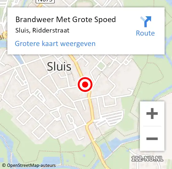 Locatie op kaart van de 112 melding: Brandweer Met Grote Spoed Naar Sluis, Ridderstraat op 27 mei 2019 20:07