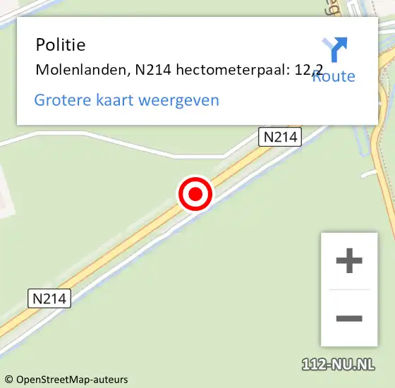 Locatie op kaart van de 112 melding: Politie Oud-Alblas, N214 op 27 mei 2019 21:38