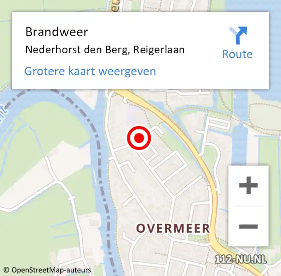 Locatie op kaart van de 112 melding: Brandweer Nederhorst den Berg, Reigerlaan op 27 mei 2019 22:14