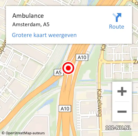Locatie op kaart van de 112 melding: Ambulance Amsterdam, A5 op 27 mei 2019 23:39