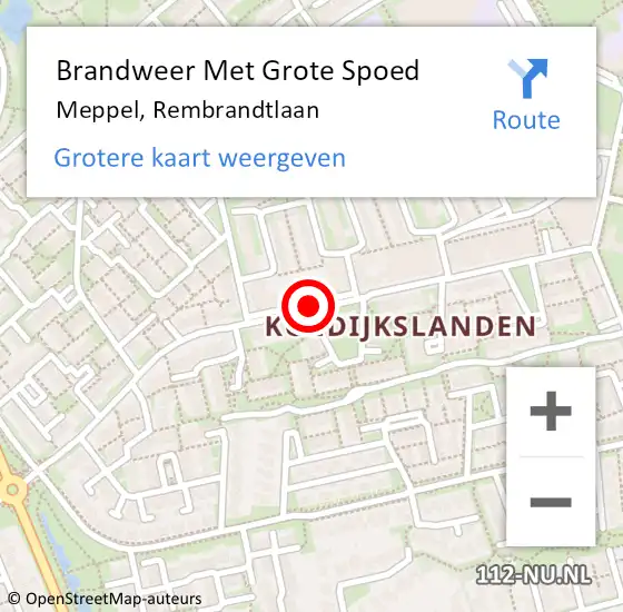 Locatie op kaart van de 112 melding: Brandweer Met Grote Spoed Naar Meppel, Rembrandtlaan op 28 mei 2019 02:26