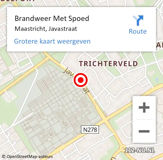 Locatie op kaart van de 112 melding: Brandweer Met Spoed Naar Maastricht, Javastraat op 28 mei 2019 05:46