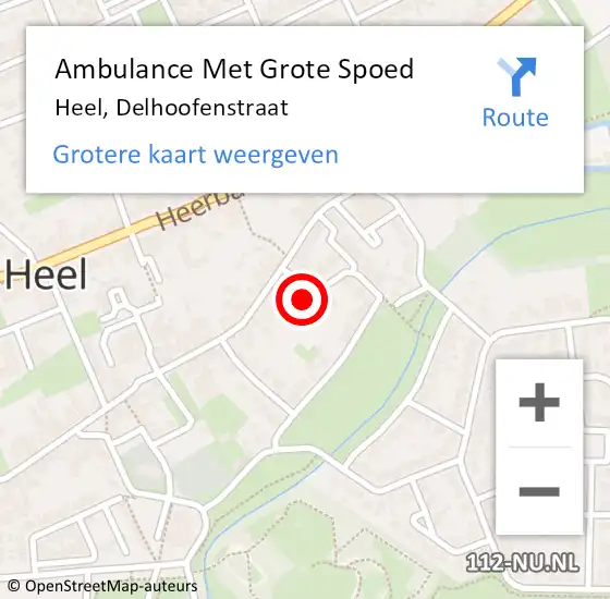 Locatie op kaart van de 112 melding: Ambulance Met Grote Spoed Naar Heel, Delhoofenstraat op 2 april 2014 15:10