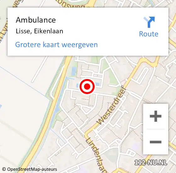 Locatie op kaart van de 112 melding: Ambulance Lisse, Eikenlaan op 28 mei 2019 07:43