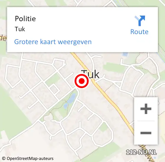Locatie op kaart van de 112 melding: Politie Tuk op 28 mei 2019 08:18