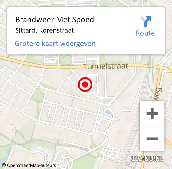 Locatie op kaart van de 112 melding: Brandweer Met Spoed Naar Sittard, Korenstraat op 28 mei 2019 08:21