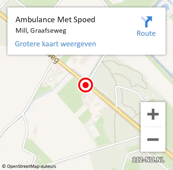 Locatie op kaart van de 112 melding: Ambulance Met Spoed Naar Mill, Graafseweg op 28 mei 2019 08:52