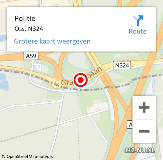 Locatie op kaart van de 112 melding: Politie Oss, N324 op 28 mei 2019 10:24