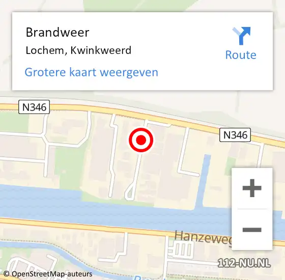 Locatie op kaart van de 112 melding: Brandweer Lochem, Kwinkweerd op 28 mei 2019 12:08