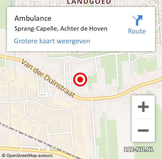 Locatie op kaart van de 112 melding: Ambulance Sprang-Capelle, Achter de Hoven op 28 mei 2019 13:34