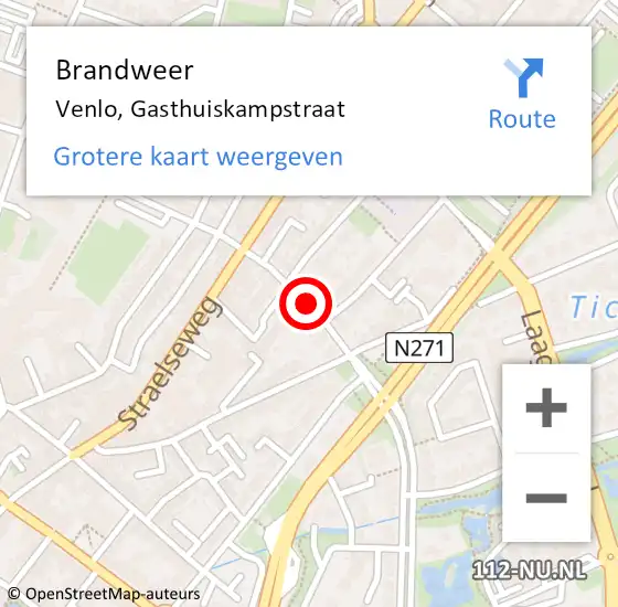 Locatie op kaart van de 112 melding: Brandweer Venlo, Gasthuiskampstraat op 28 mei 2019 15:00