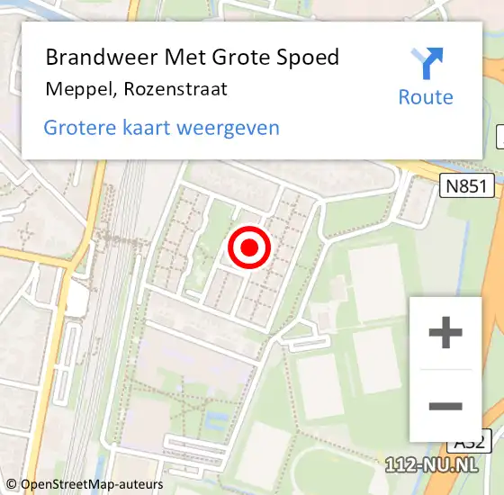 Locatie op kaart van de 112 melding: Brandweer Met Grote Spoed Naar Meppel, Rozenstraat op 28 mei 2019 18:28