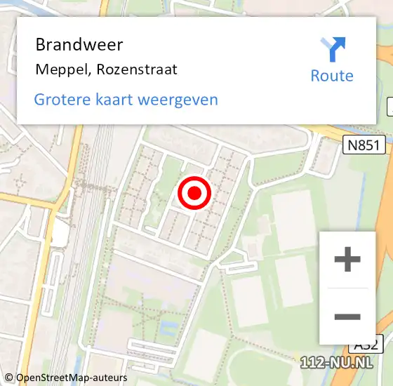 Locatie op kaart van de 112 melding: Brandweer Meppel, Rozenstraat op 28 mei 2019 18:28