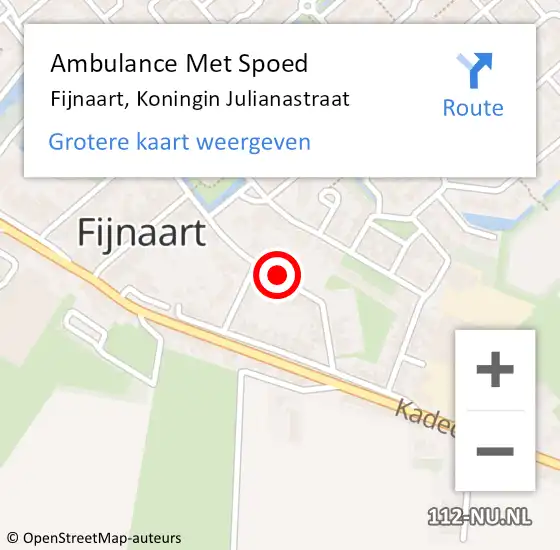 Locatie op kaart van de 112 melding: Ambulance Met Spoed Naar Fijnaart, Koningin Julianastraat op 28 mei 2019 18:57