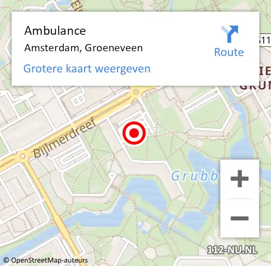 Locatie op kaart van de 112 melding: Ambulance Amsterdam, Groeneveen op 28 mei 2019 19:50