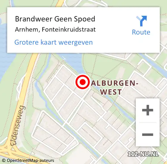 Locatie op kaart van de 112 melding: Brandweer Geen Spoed Naar Arnhem, Fonteinkruidstraat op 28 mei 2019 19:56