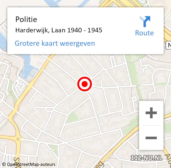 Locatie op kaart van de 112 melding: Politie Harderwijk, Laan 1940 - 1945 op 28 mei 2019 23:37