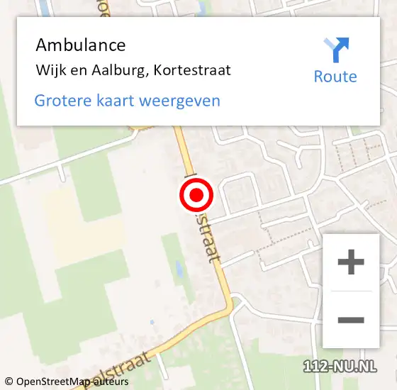 Locatie op kaart van de 112 melding: Ambulance Wijk en Aalburg, Kortestraat op 29 mei 2019 07:59