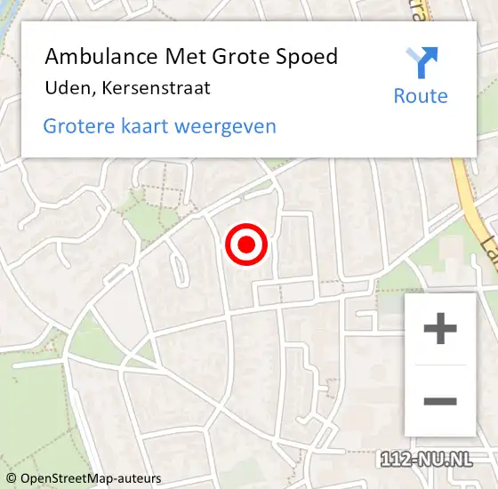 Locatie op kaart van de 112 melding: Ambulance Met Grote Spoed Naar Uden, Kersenstraat op 29 mei 2019 08:01