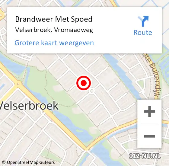 Locatie op kaart van de 112 melding: Brandweer Met Spoed Naar Velserbroek, Vromaadweg op 29 mei 2019 09:01