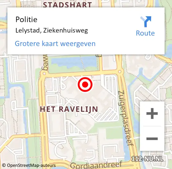 Locatie op kaart van de 112 melding: Politie Lelystad, Ziekenhuisweg op 29 mei 2019 12:00