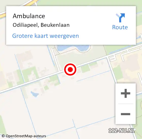 Locatie op kaart van de 112 melding: Ambulance Odiliapeel, Beukenlaan op 29 mei 2019 12:10