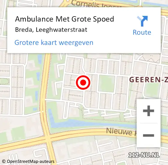 Locatie op kaart van de 112 melding: Ambulance Met Grote Spoed Naar Breda, Leeghwaterstraat op 29 mei 2019 12:22