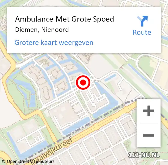 Locatie op kaart van de 112 melding: Ambulance Met Grote Spoed Naar Diemen, Nienoord op 29 mei 2019 12:42