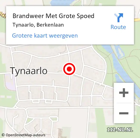 Locatie op kaart van de 112 melding: Brandweer Met Grote Spoed Naar Tynaarlo, Berkenlaan op 29 mei 2019 12:45