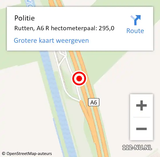 Locatie op kaart van de 112 melding: Politie Rutten, A6 L hectometerpaal: 294,4 op 29 mei 2019 13:35