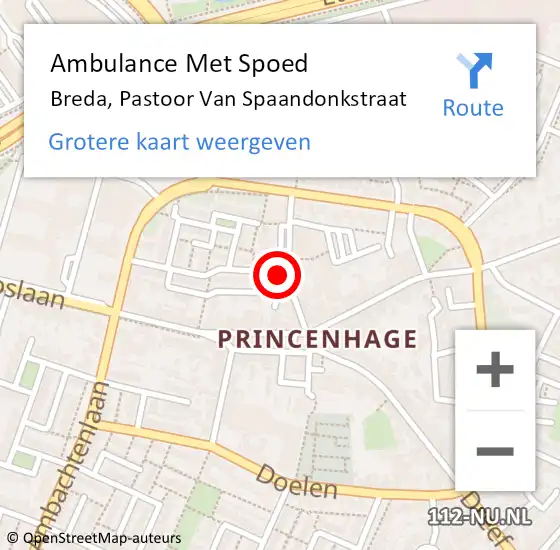 Locatie op kaart van de 112 melding: Ambulance Met Spoed Naar Breda, Pastoor Van Spaandonkstraat op 29 mei 2019 15:17