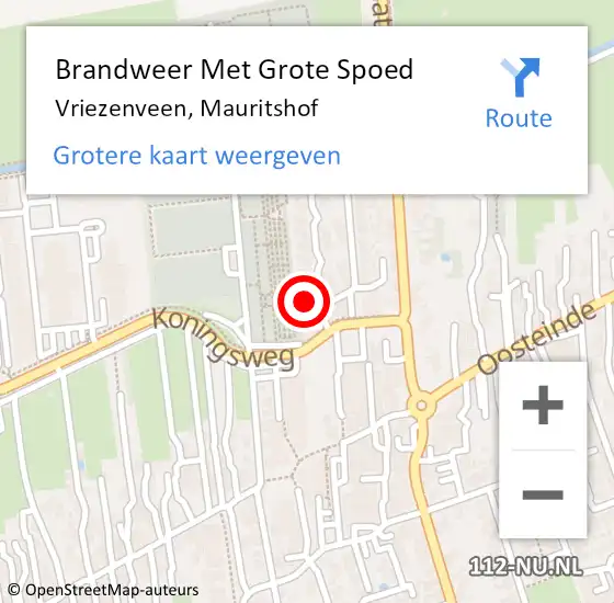 Locatie op kaart van de 112 melding: Brandweer Met Grote Spoed Naar Vriezenveen, Mauritshof op 2 april 2014 17:37