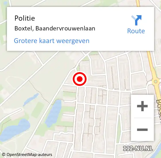 Locatie op kaart van de 112 melding: Politie Boxtel, Baandervrouwenlaan op 29 mei 2019 17:45