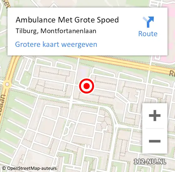 Locatie op kaart van de 112 melding: Ambulance Met Grote Spoed Naar Tilburg, Montfortanenlaan op 29 mei 2019 18:16