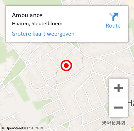 Locatie op kaart van de 112 melding: Ambulance Haaren, Sleutelbloem op 29 mei 2019 18:32