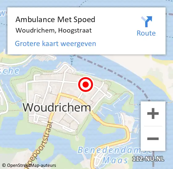 Locatie op kaart van de 112 melding: Ambulance Met Spoed Naar Woudrichem, Hoogstraat op 29 mei 2019 20:26