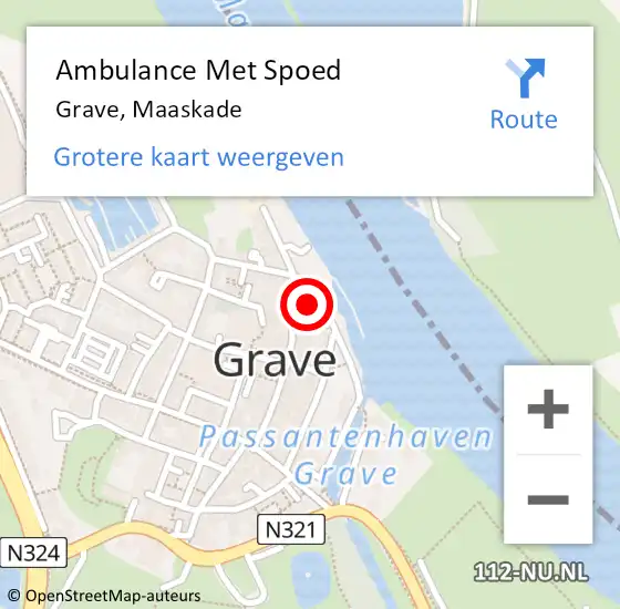 Locatie op kaart van de 112 melding: Ambulance Met Spoed Naar Grave, Maaskade op 29 mei 2019 22:51