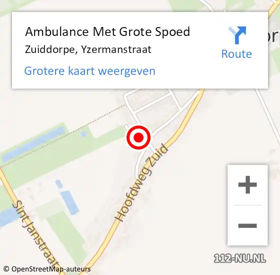 Locatie op kaart van de 112 melding: Ambulance Met Grote Spoed Naar Zuiddorpe, Yzermanstraat op 2 april 2014 18:16