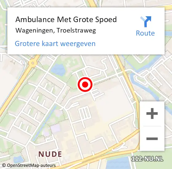 Locatie op kaart van de 112 melding: Ambulance Met Grote Spoed Naar Wageningen, Troelstraweg op 29 mei 2019 23:37