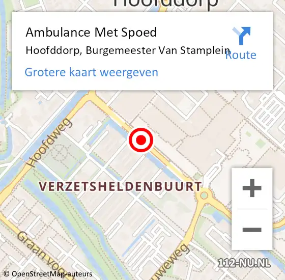 Locatie op kaart van de 112 melding: Ambulance Met Spoed Naar Hoofddorp, Burgemeester Van Stamplein op 29 mei 2019 23:54