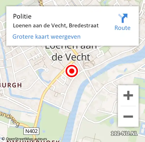Locatie op kaart van de 112 melding: Politie Loenen aan de Vecht, Bredestraat op 30 mei 2019 00:17